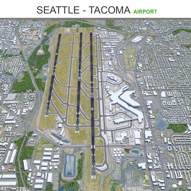 Seattle Tacoma Airport 10km 3D Model .c4d .max .obj .3ds .fbx .stl .blend 