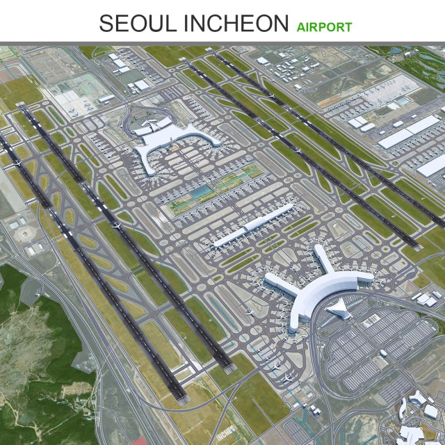 Seoul Incheon Airport 15km 3D Model .c4d .max .obj .3ds .fbx .stl .blend 