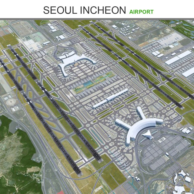 Seoul Incheon Airport 15km 3D Model .c4d .max .obj .3ds .fbx .stl .blend 