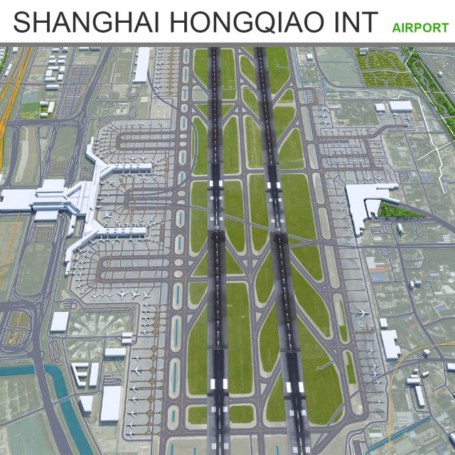 Shanghai Hongqiao International Airport 12km 3D Модель .c4d .max .obj .3ds .fbx .stl .blend 