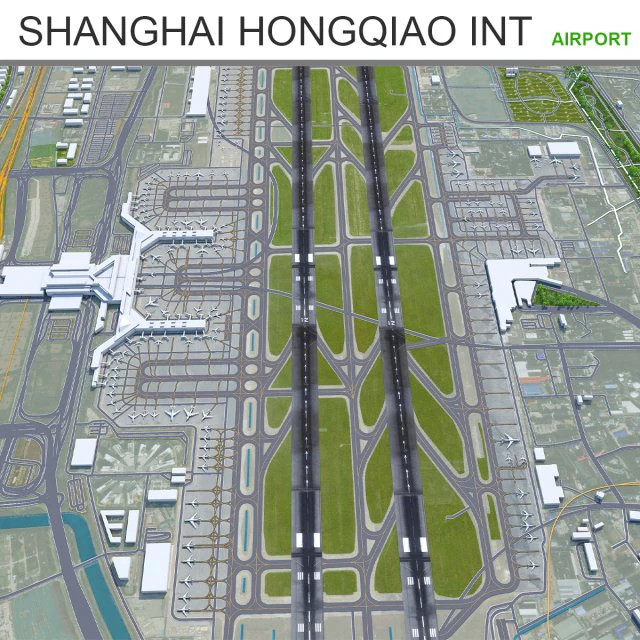 Shanghai Hongqiao International Airport 12km 3D Model .c4d .max .obj .3ds .fbx .stl .blend 