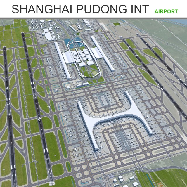 Shanghai Pudong International Airport 15km 3D Model .c4d .max .obj .3ds .fbx .stl .blend 
