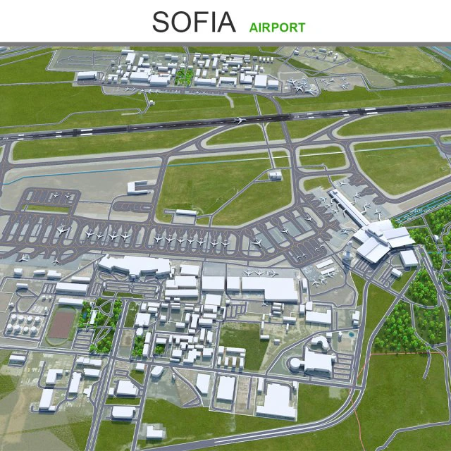 Sofia Airport 12km 3D Model .c4d .max .obj .3ds .fbx .stl .blend 