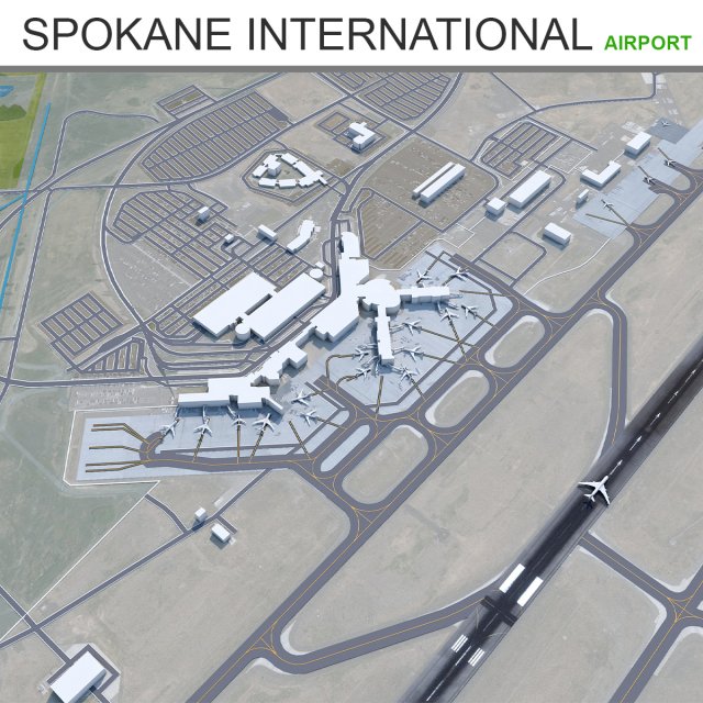 Spokane International Airport 10km 3D 模型 .c4d .max .obj .3ds .fbx .stl .blend 
