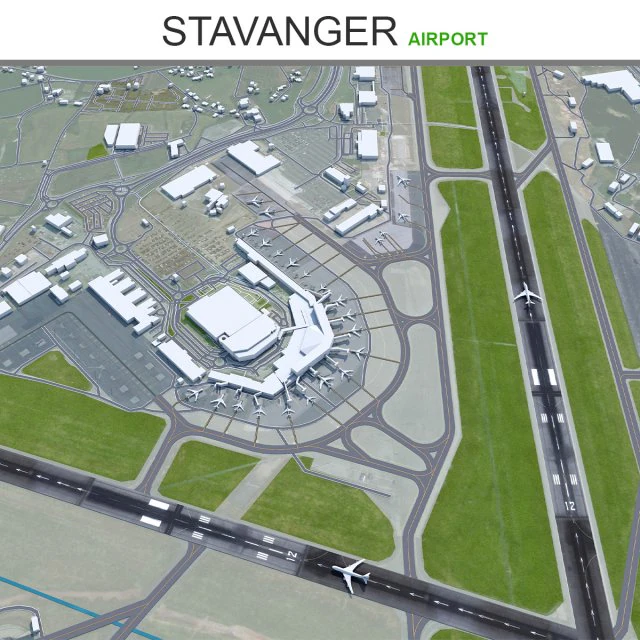 Stavanger Airport 12km 3D Model .c4d .max .obj .3ds .fbx .stl .blend