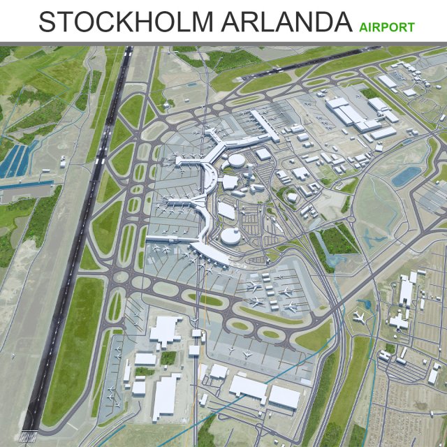 Stockholm Arlanda Airport 15km 3D Model .c4d .max .obj .3ds .fbx .stl .blend 