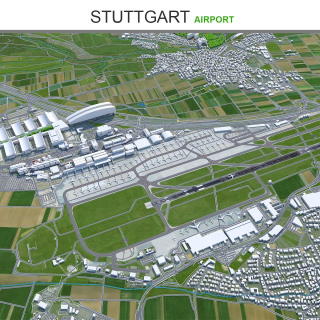 Stuttgart Airport 10km Modello 3D .c4d .max .obj .3ds .fbx .stl .blend