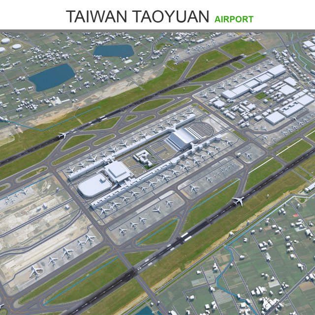 Taiwan Taoyuan Airport 10km Modelo 3D .c4d .max .obj .3ds .fbx .stl .blend 