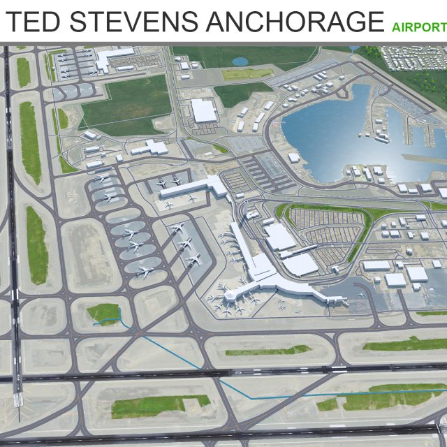 Ted Stevens Anchorage Airport 20km 3D Model .c4d .max .obj .3ds .fbx .stl .blend 