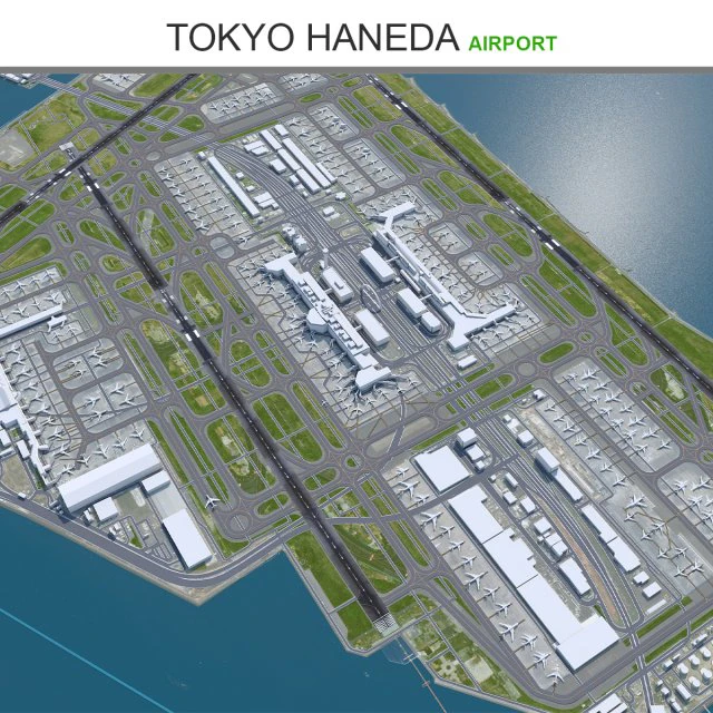 Tokyo Haneda Airport 10km 3D Model .c4d .max .obj .3ds .fbx .stl .blend 