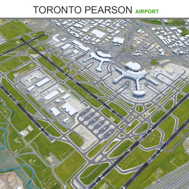 Toronto Pearson Airport 12km 3D Model .c4d .max .obj .3ds .fbx .stl .blend 