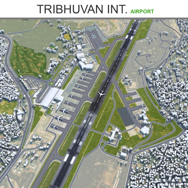 Tribhuvan International Airport 10km 3D Model .c4d .max .obj .3ds .fbx .stl .blend
