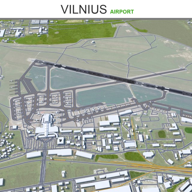 Vilnius Airport 10km 3D Model .c4d .max .obj .3ds .fbx .stl .blend 