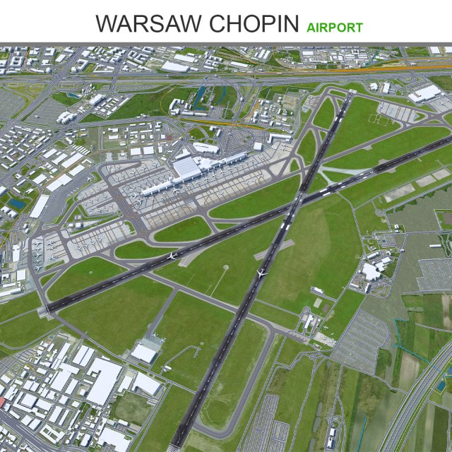 Warsaw Chopin Airport 10km 3D Model .c4d .max .obj .3ds .fbx .stl .blend 