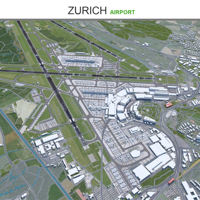 Zurich Airport 10km 3D Model .c4d .max .obj .3ds .fbx .stl .blend 