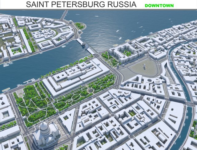 Saint Petersburg downtown city Russia 12km Model 3D .c4d .max .obj .3ds .fbx .stl .blend 