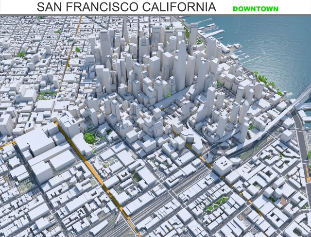 San Francisco downtown city California USA 8km Model 3D .c4d .max .obj .3ds .fbx .stl .blend 
