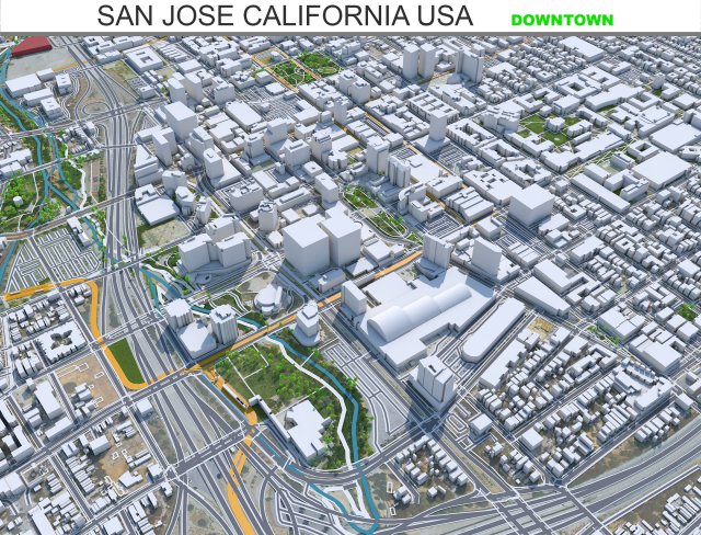 San Jose downtown city California USA 8km 3D Модель .c4d .max .obj .3ds .fbx .stl .blend 
