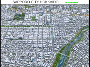 Sapporo downtown city Hokkaido Japan 8km 3D Model