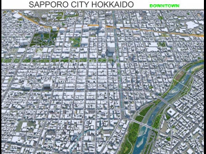 일본 홋카이도 삿포로 시내 8km 3D 모델