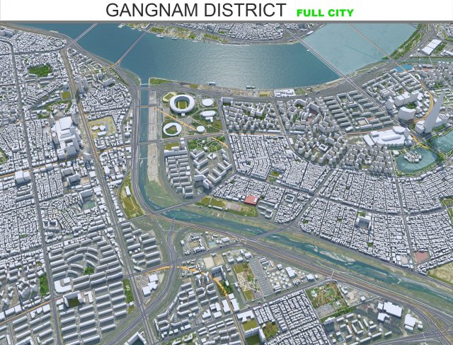 Gangnam District Downtown Seoul South korea 15km Modelo 3D .c4d .max .obj .3ds .fbx .stl .blend 