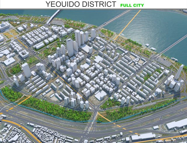 Distrito de Yeouido Centro de Seul Coreia do Sul 15 km Modelo 3D .c4d .max .obj .3ds .fbx .stl .blend 