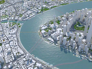 Shanghai Downtown city China 8km 3D Model