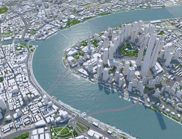 Shanghai Downtown city China 8km 3D Model in Buildings 3DExport