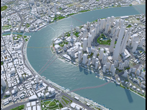 Shanghai Downtown city China 8km 3D Model