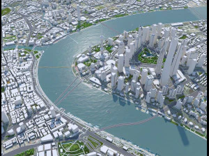 Shanghai Downtown city China 8km 3D Model