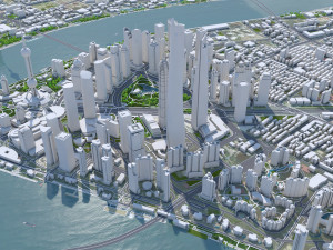 Shanghai Downtown city China 8km 3D Model