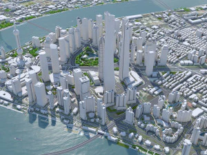 Shanghai Downtown city China 8km 3D Model