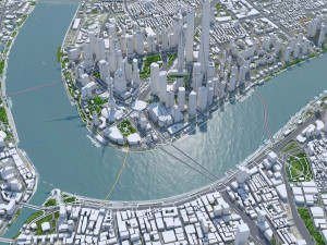 Shanghai Downtown city China 8km 3D Model