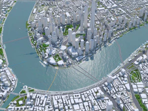 Shanghai Downtown city China 8km 3D Model