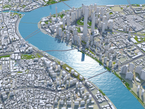 Shanghai Downtown city China 8km 3D Model