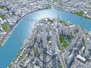 Shanghai Downtown city China 8km 3D Model