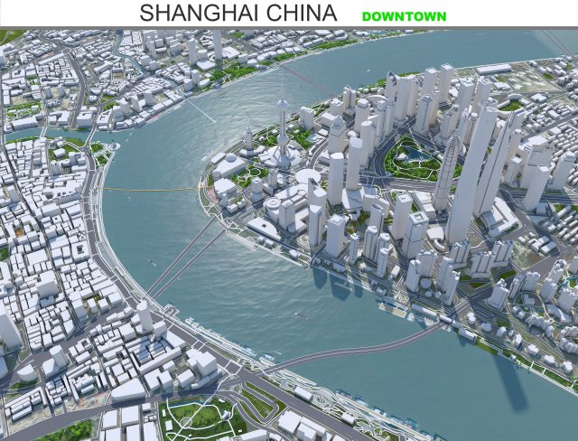 Shanghai Downtown city China 8km 3D Model .c4d .max .obj .3ds .fbx .stl .blend 