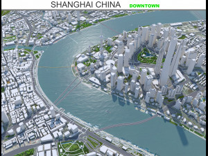 Shanghai Downtown city China 8km 3D Model