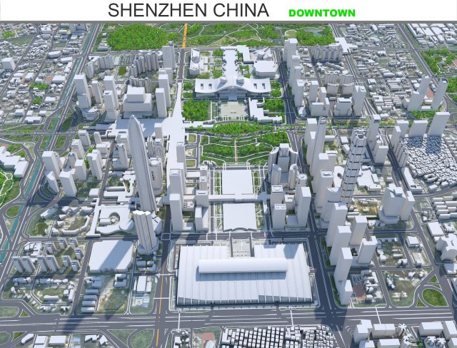 Shenzhen Downtown city China 8km Modelo 3D .c4d .max .obj .3ds .fbx .stl .blend