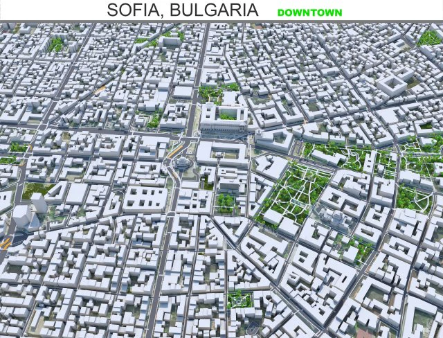 Sofia Downtown city Bulgaria 8km 3D Model .c4d .max .obj .3ds .fbx .stl .blend