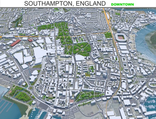 Southampton City Center Downtown England 8km 3D Model .c4d .max .obj .3ds .fbx .stl .blend 