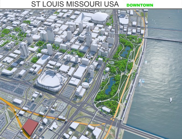 St Louis downtown city Missouri USA 8km Modello 3D .c4d .max .obj .3ds .fbx .stl .blend 