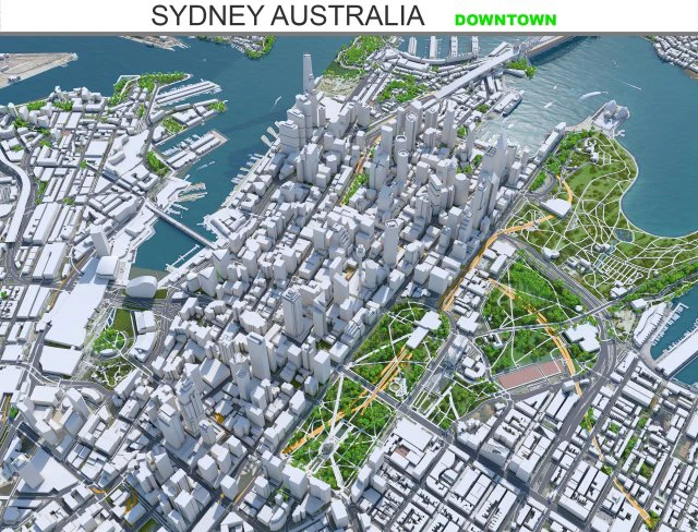 Sydney Downtown city Australia 8km 3D Model .c4d .max .obj .3ds .fbx .stl .blend