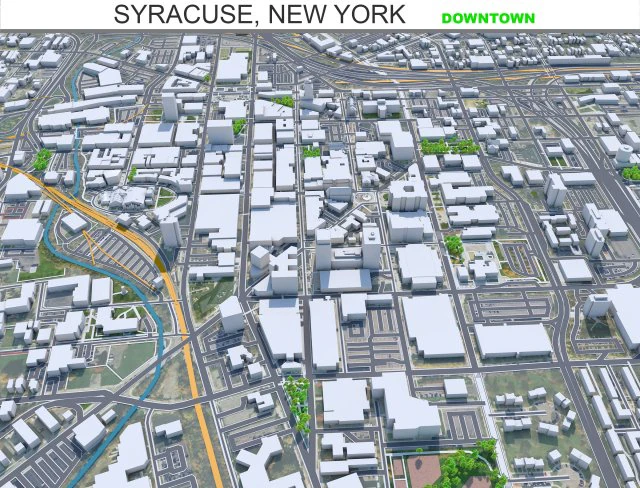 Syracuse downtown New York USA 5km 3D Model .c4d .max .obj .3ds .fbx .stl .blend 
