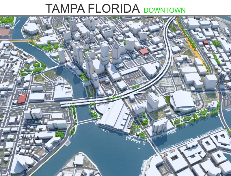 Tampa downtown city Florida USA 5km Model 3D .c4d .max .obj .3ds .fbx .stl .blend 
