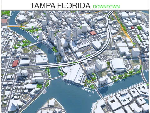 टाम्पा डाउनटाउन शहर फ्लोरिडा यूएसए 5 किमी 3D मॉडल