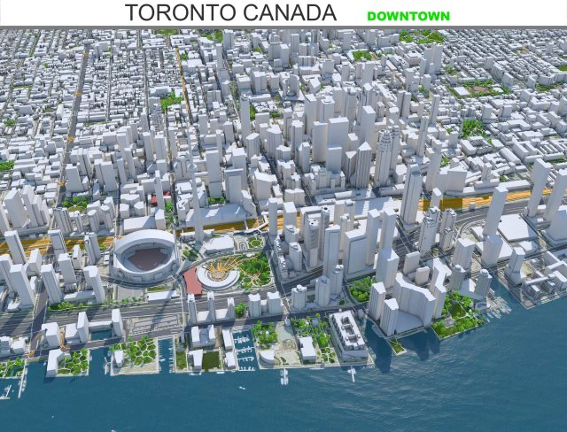 Toronto downtown city Canada 9km 3D Model .c4d .max .obj .3ds .fbx .stl .blend 