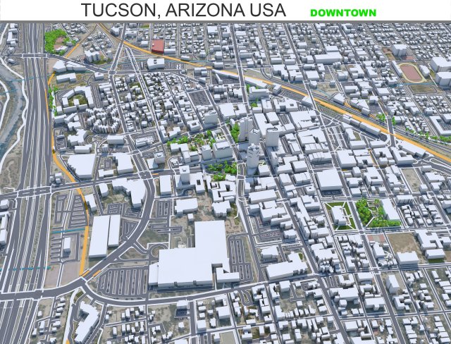 Tucson downtown Arizona USA 6km Model 3D .c4d .max .obj .3ds .fbx .stl .blend 