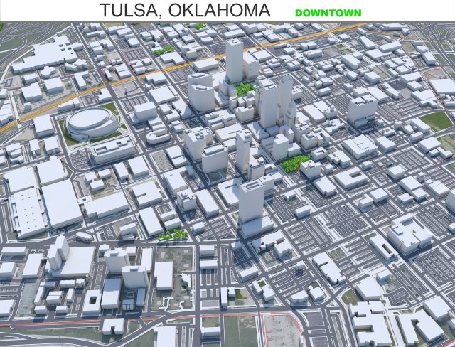 Tulsa downtown city Oklahoma 6km 3D Модель .c4d .max .obj .3ds .fbx .stl .blend 