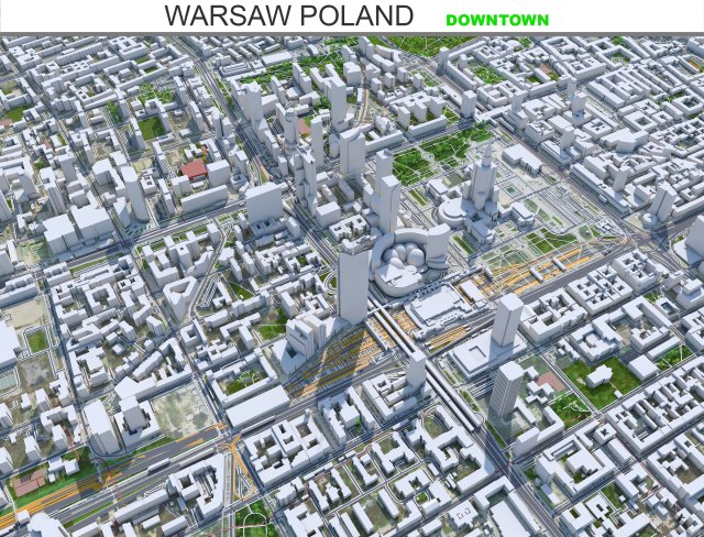 Warsaw downtown city Poland 8km Modèle 3D .c4d .max .obj .3ds .fbx .stl .blend 